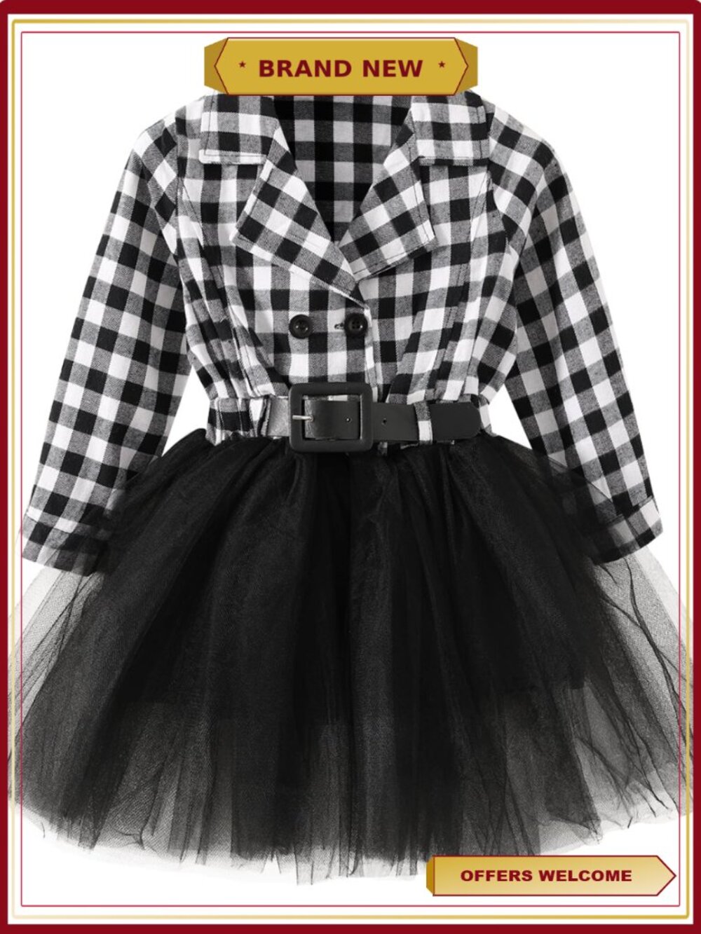 Girls Christmas Plaid Tutu Skirt Dress Long Sleeve Party Formal
